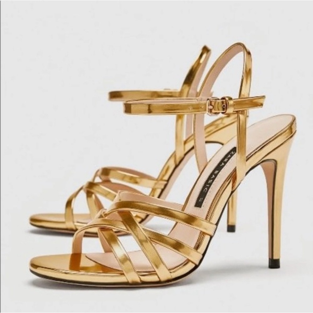 Zara Basic Gold Strappy Heels